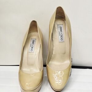 Jimmy Choo Cream Patent Leather Platform Pumps